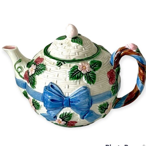 VTG 1985 Haldon Japanese Majolica Ceramic Ribbon Basketweave Teapot 3 Piece Set - Picture 2 of 16